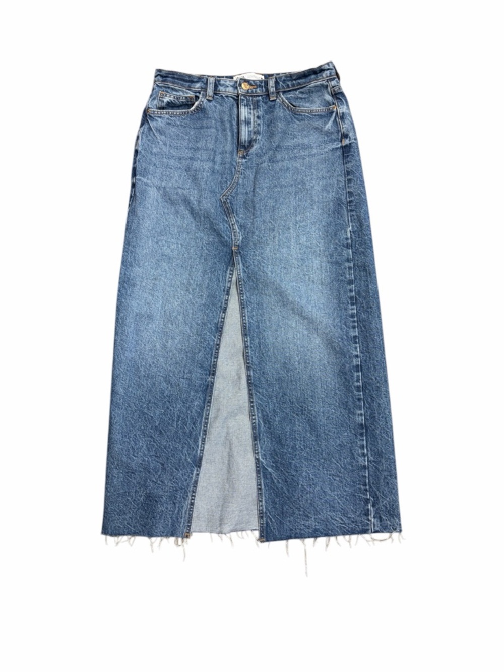 Zara Blue Denim Front-Slit‎ Maxi Skirt - M